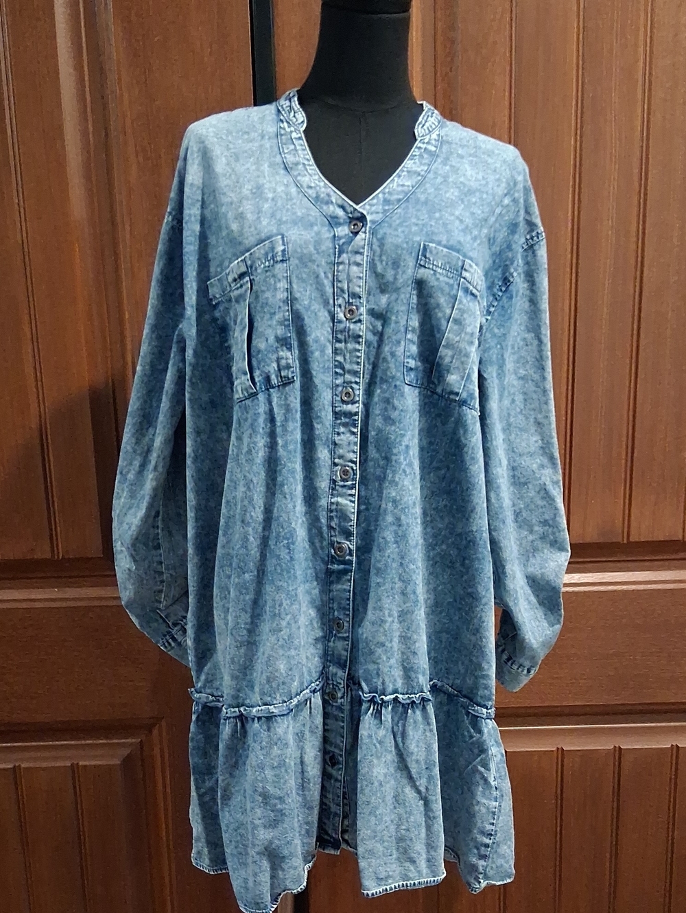Zenana Light Blue Washed Ruffle Bottom Dress